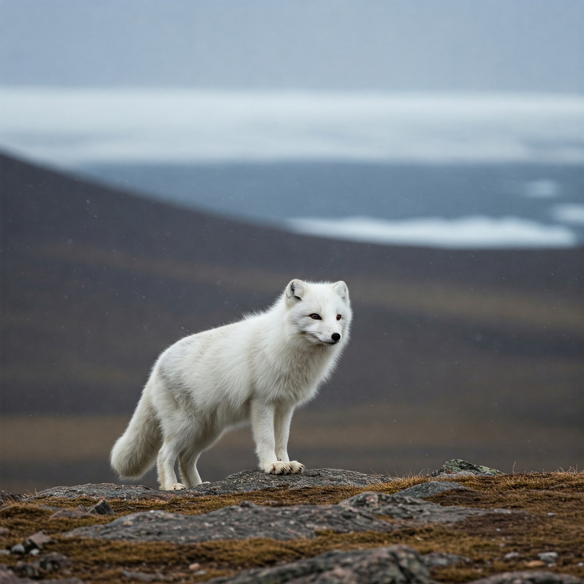 photo of Arctic Fox and Arctic Wolf in a Snowy Landscape